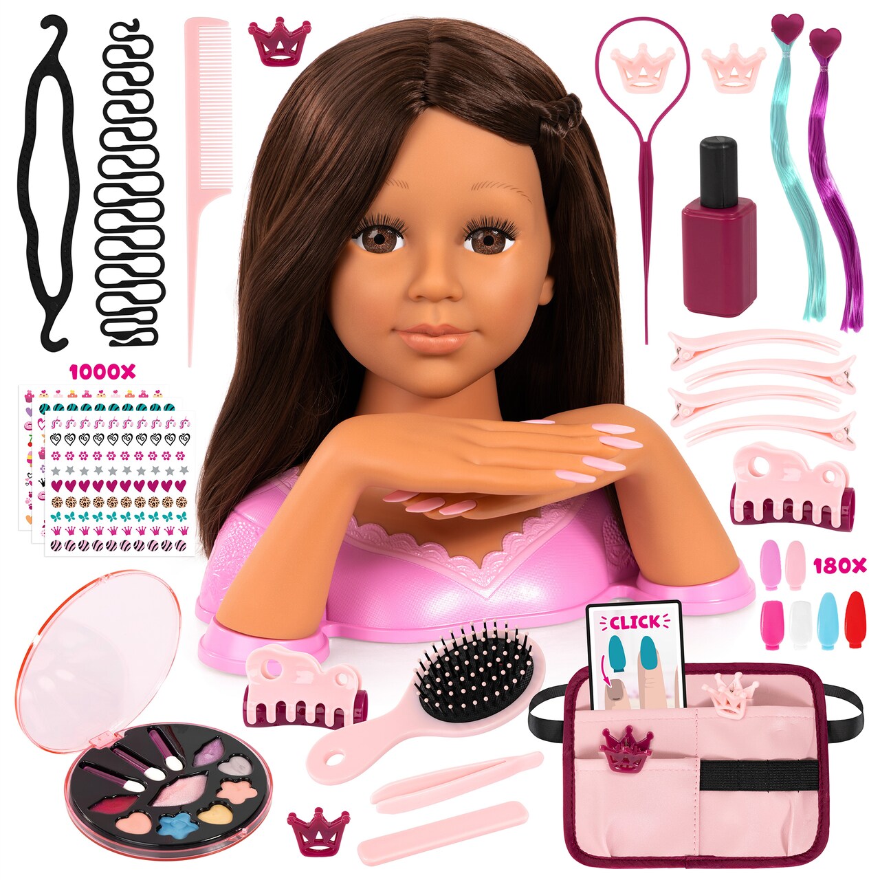 Bayer Design: Charlene Magic Nails - Brunette - Doll Styling Head, 10.5" Tall Bust, Movable Hands, Design Makeup-Hair-Nails, Beauty Salon Toy, Kids 3+